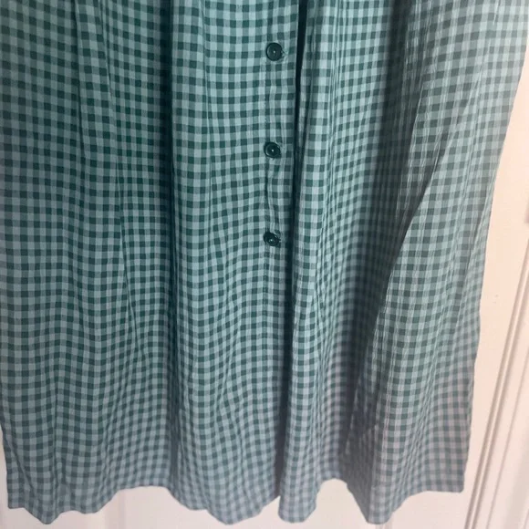 Vintage Green Plaid Gingham Button Down Cottagecore Pocket Dress Size Large - Picture 5 of 8